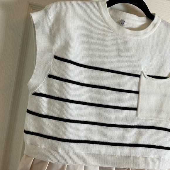 Womens Dresses Striped Knit Top Pleated Loose Swing Mini Short Sleeve Dress S - Picture 5 of 15